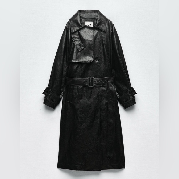 Zara coat faux leather trench casual spring mid full length coat